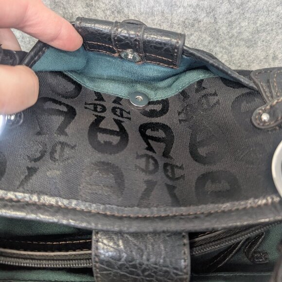 Etienne Aigner - Black Leather Canvas Handbag Totebag Purse - Picture 6 of 14